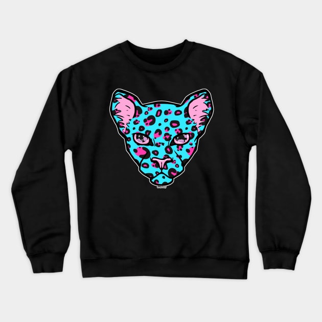 Pink and Blue Leopard Crewneck Sweatshirt by Jan Grackle